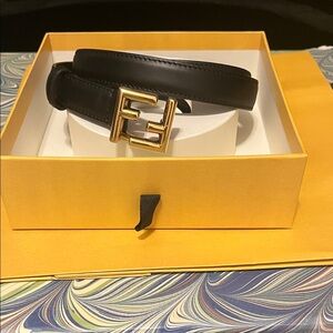 Fendi Black Belt with Gold F Buckle